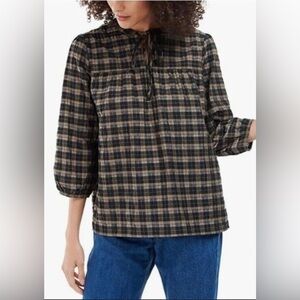 Barbour Lorelie Praline Gingham Plaid Popover Peasant Shirt